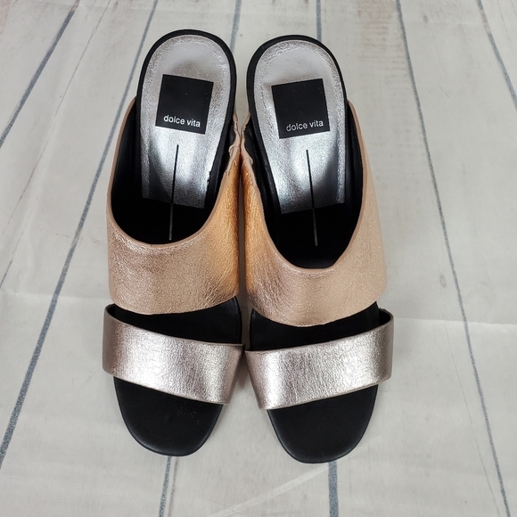 Dolce Vita Rocko Metallic Leather Mule Slides Rose  Gold Pewter Size 8.5 - Picture 8 of 16